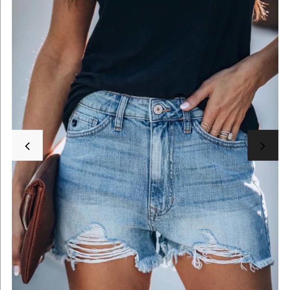 Distressed denim jean shorts